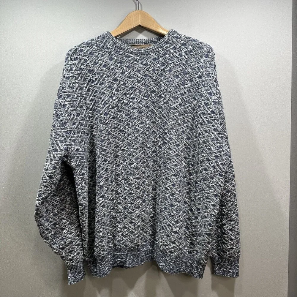 VTG SHENANDOAH Mens XXL Blue Gray Lattice Knit Cotton Blend Crew Neck Sweater US - Picture 12 of 12